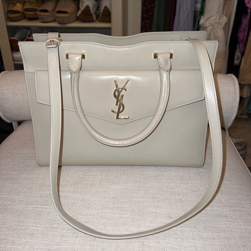 Saint Laurent Uptown Medium Grain de Poudre Satchel Bag w/ Clutch